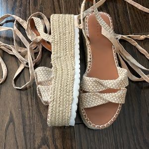 ASOS DESIGN Tate tie leg flatform sandals in natural